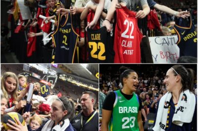 Caitlin Clark: Beyond Logo Threes, Her Charm Stuns! Opponents are captivated, smiling, seeking pictures. The Iowa autograph tradition exploded with the Fever; even Brazil’s national team queued for GOAT photos! Fame skyrocketed, yet Clark remains grounded, tirelessly signing for young fans. Her Iowa upbringing genuinely unchanged.