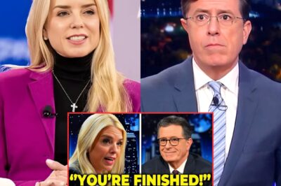 The Late Show is on the brink of cancellation after Pam Bondi just turned the tables on Stephen Colbert in a jaw-dropping confrontation. Her bombshell comment sent social media into a frenzy and forced a humiliated Colbert into a secret backstage apology. The show’s future now hangs by a thread.