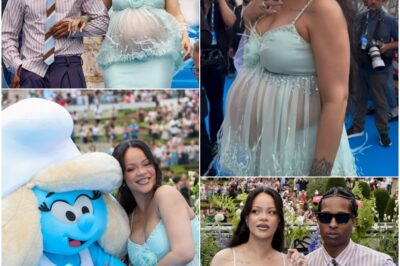 Pregnant Rihanna dazzles in an 840-hour custom Chanel creation! The sheer celadon-green, crystal-embellished baby-blue chiffon gown elegantly showcases her bump, a stunning tribute to iconic 2003 haute couture designs, leaving fashion critics utterly breathless.