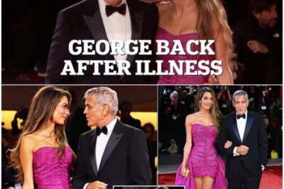 Clooney’s Shocking Return: Illness Forces Him to Hold His Throat, Confesses He Can’t Hear—Amal Glides Past Him in Glamour While Fans Panic Over His Health!