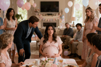 At my baby shower, surrounded by family and friends, my husband leaned in and whispered, “The baby is not mine.” Then he stood up, took my cousin’s hand, and walked out — leaving me eight months pregnant and shattered. But nine months later…