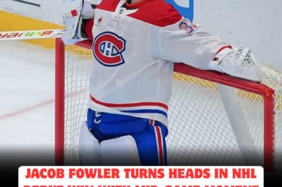 JACOB FOWLER STUNS NHL FANS WITH UNBELIEVABLE MID-GAME ACTION DURING DEBUT WIN—SOCIAL MEDIA ERUPTS AS SPECTACULAR SAVE AND SECRET GESTURE IGNITE WILD RUMORS OF A RISING SUPERSTAR AND A MYSTERIOUS PROMISE THAT COULD CHANGE THE CANADIENS FOREVER!